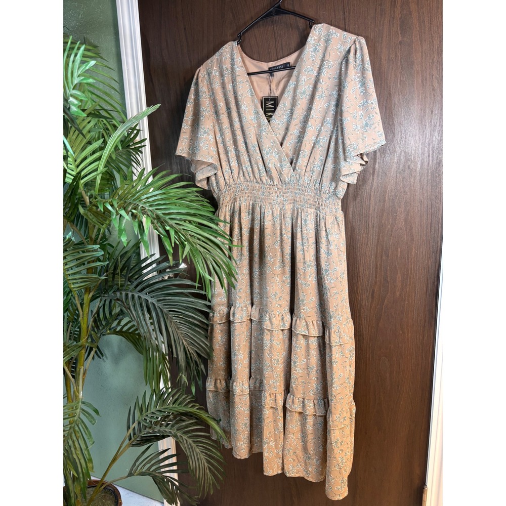 MIKAROSE Jessa Floral Tiered Midi Dress XL NWT Modest Cottagecore